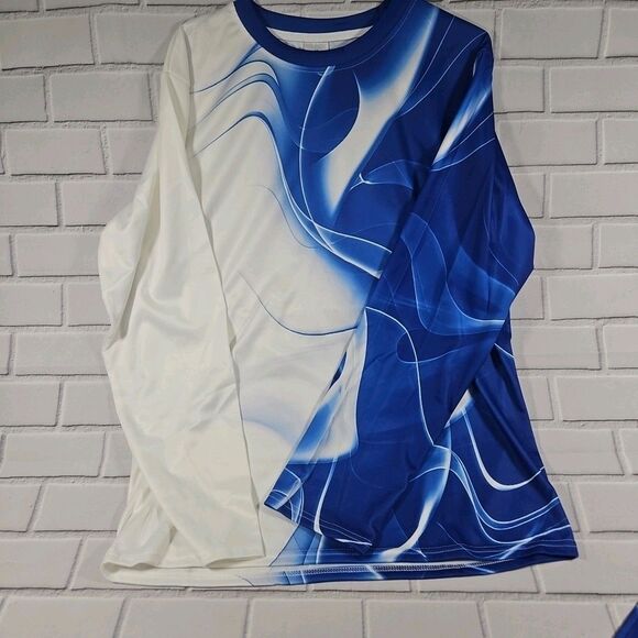 Men's Size Medium 2pc White Blue Swirl Graphic long Sleeve with pants outfit New - Picture 5 of 13